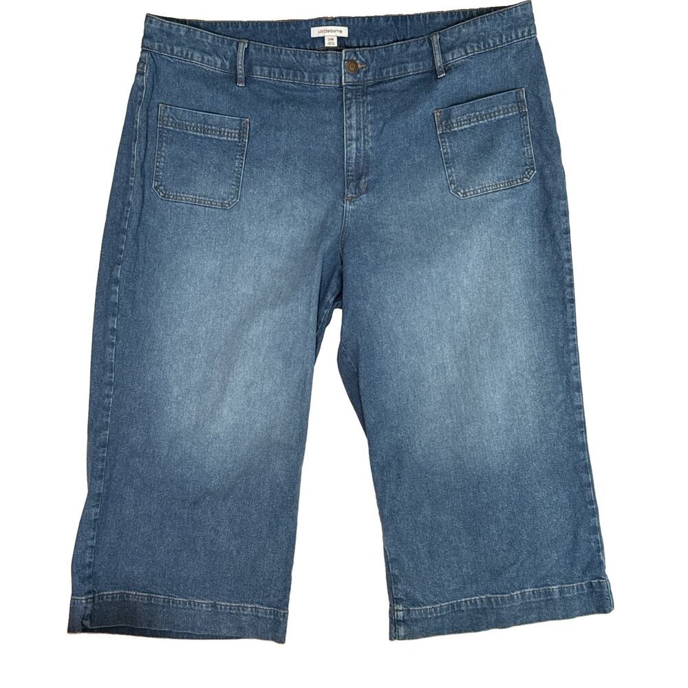 Liz Claiborne Denim Capris Womens 24W Plus Stretch Tencel Blue Patch Pocket